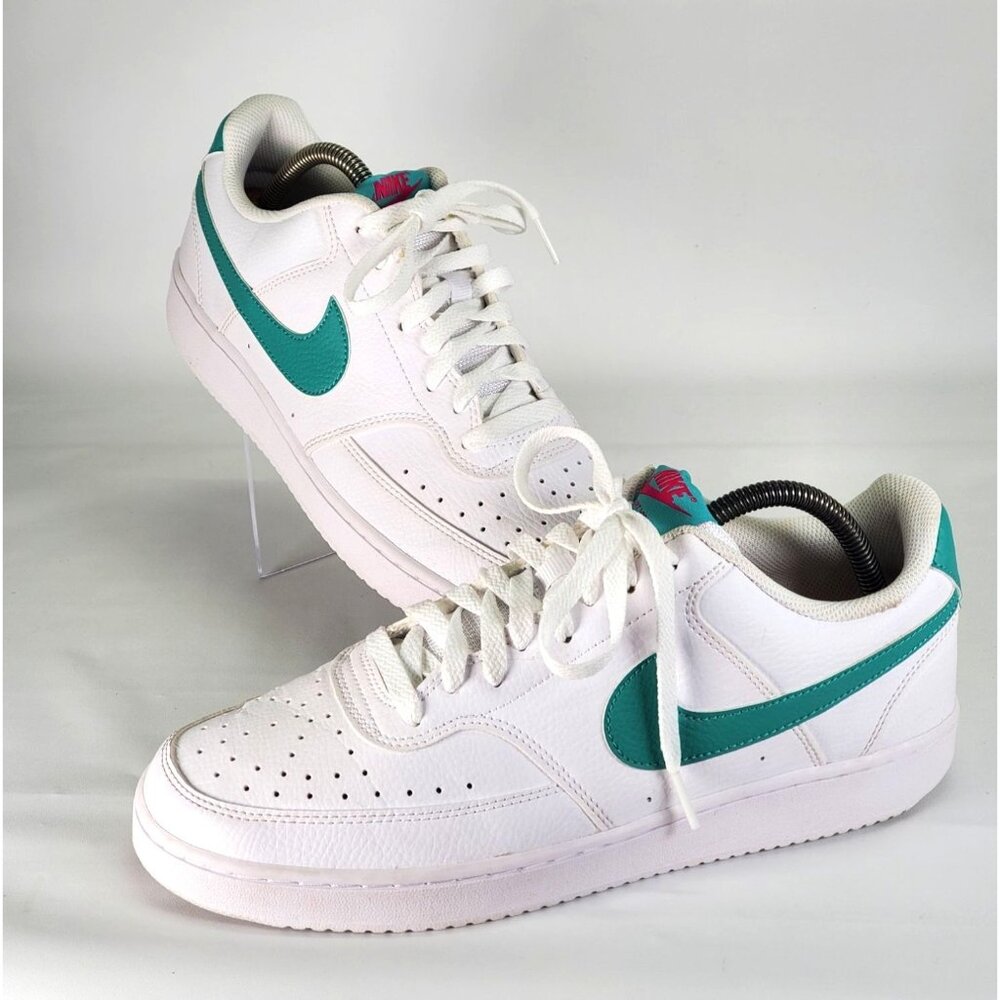 Nike Women's Teal Pink  Leather Court Vision White Washed Shoe Sz 11.5 1473